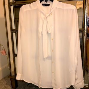 White Long Sleeve Tie Neck Blouse from Banana Republic